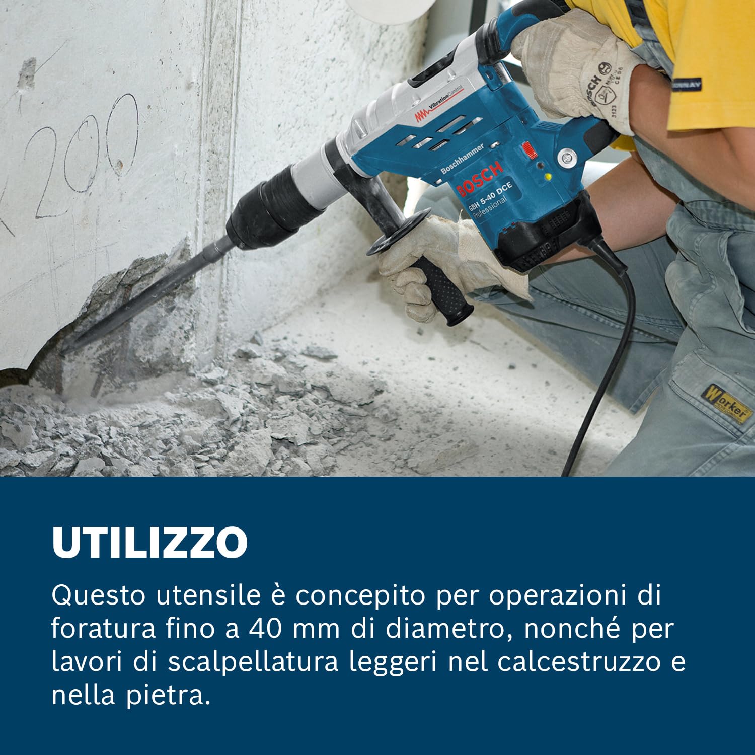 Bosch Professional Martello Perforatore Gbh 5-40 Dce (Motore da 1.150 Watt, Potenza del Colpo 8,8 J, in Valigetta Professionale)