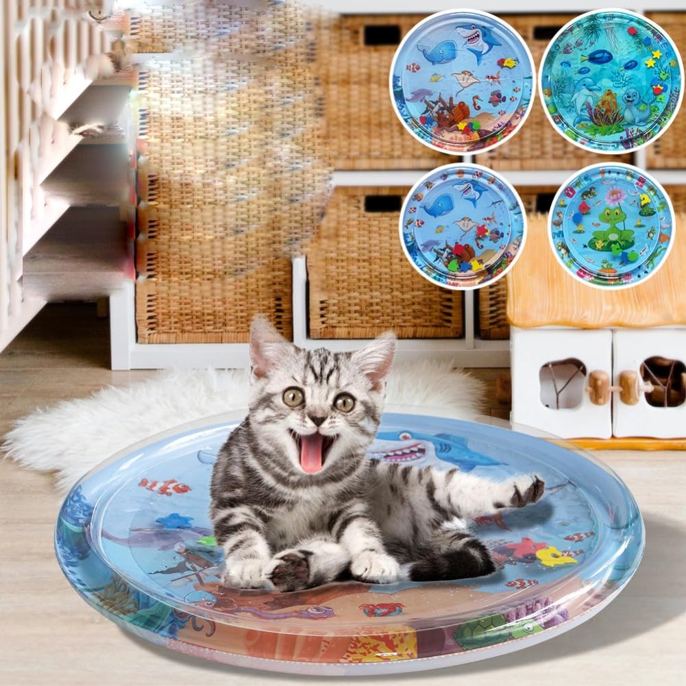 Katzen-Wassermatte – Sensorisches Spielzeug Mit Schwimmenden Fischen, Kühlend Für Den Sommer