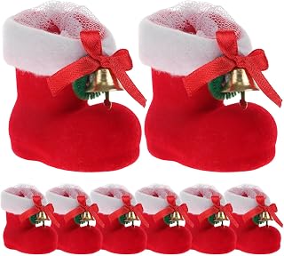 8Pcs Santa Candy Boots Bags, Christmas Red Stocking Boots, Adorable Candy Packing Pendants Xmas Tree Ornaments