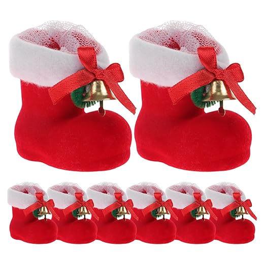 FOMIYES 8Pcs Santa Candy Boots Bags, Christmas Red Stocking Boots, Adorable Candy Gift Packing Pendants Xmas Tree Ornaments