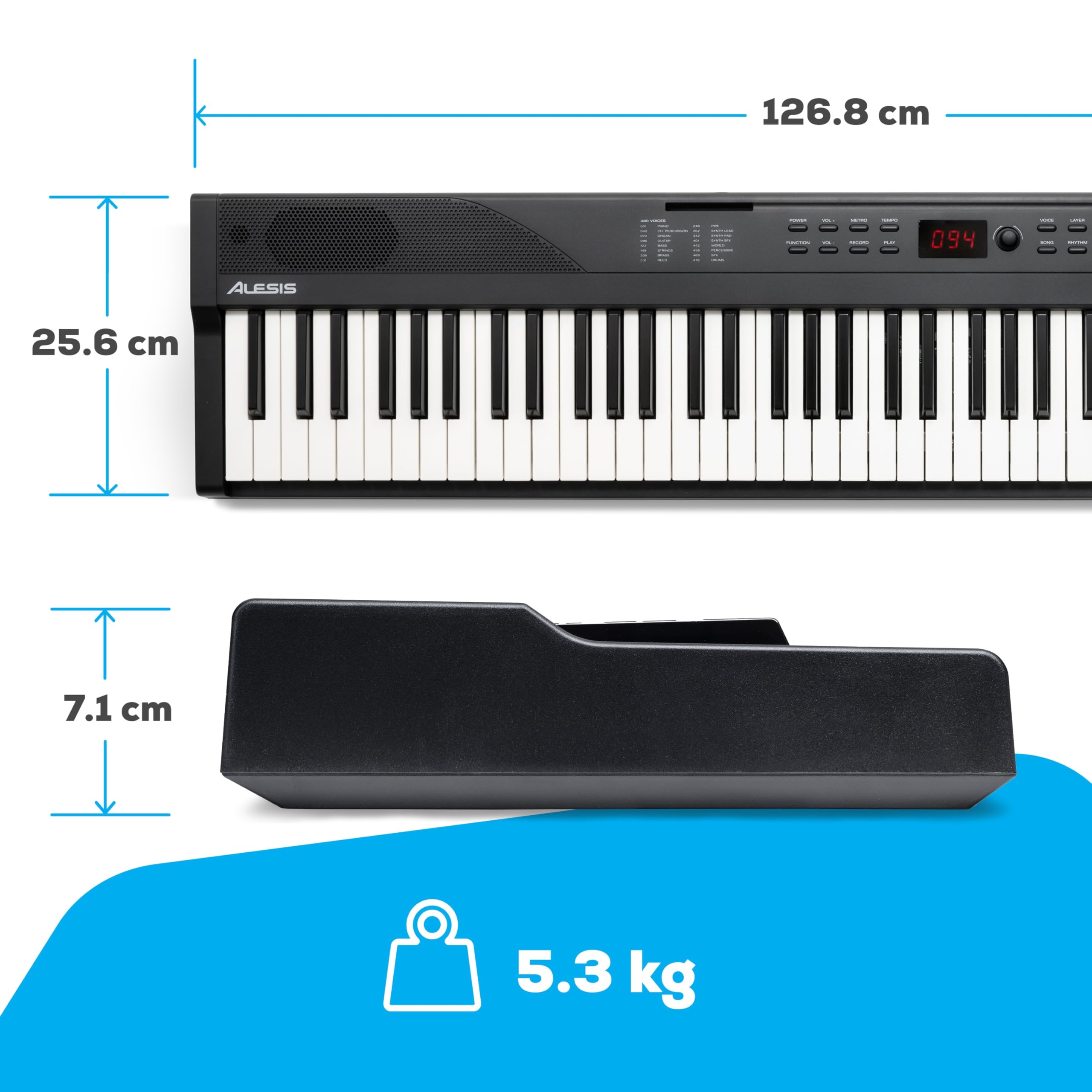 Alesis Piano Numérique 88 Touches avec 480 Sons, Haut-Parleurs, MIDI USB, Sac de Transport, Support, Casque, Pédale et Leçons pour Débutants