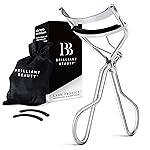 Brilliant Beauty Eyelash Curler with Satin Bag and Refill Pads - Award Winning - No Pinching, Just Dramatically Curled Eyelashes and Lash Line in Seconds - Get Gorgeous Eye Lashes Now (Platinum)