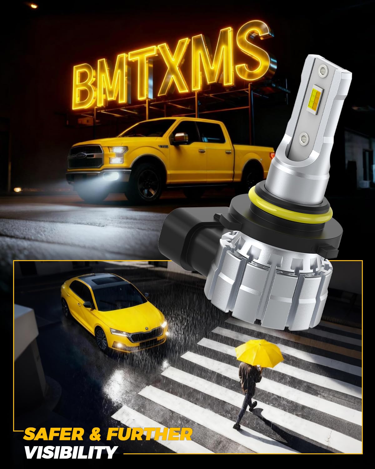 BMT xms Lampadina 9006 HB4 LED Switchback 6500K Bianco/3000K Giallo ambra, Lampadina bicolore bianco-giallo, 300% de luminosidad, paquete de 2