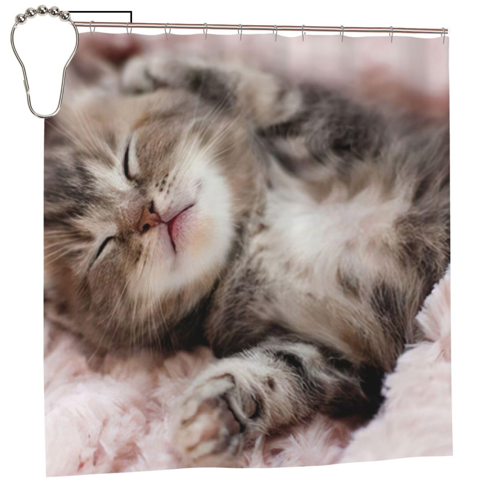 Rideau de douche chat 183x183 cm en polyester imprimé avec boutons-pression