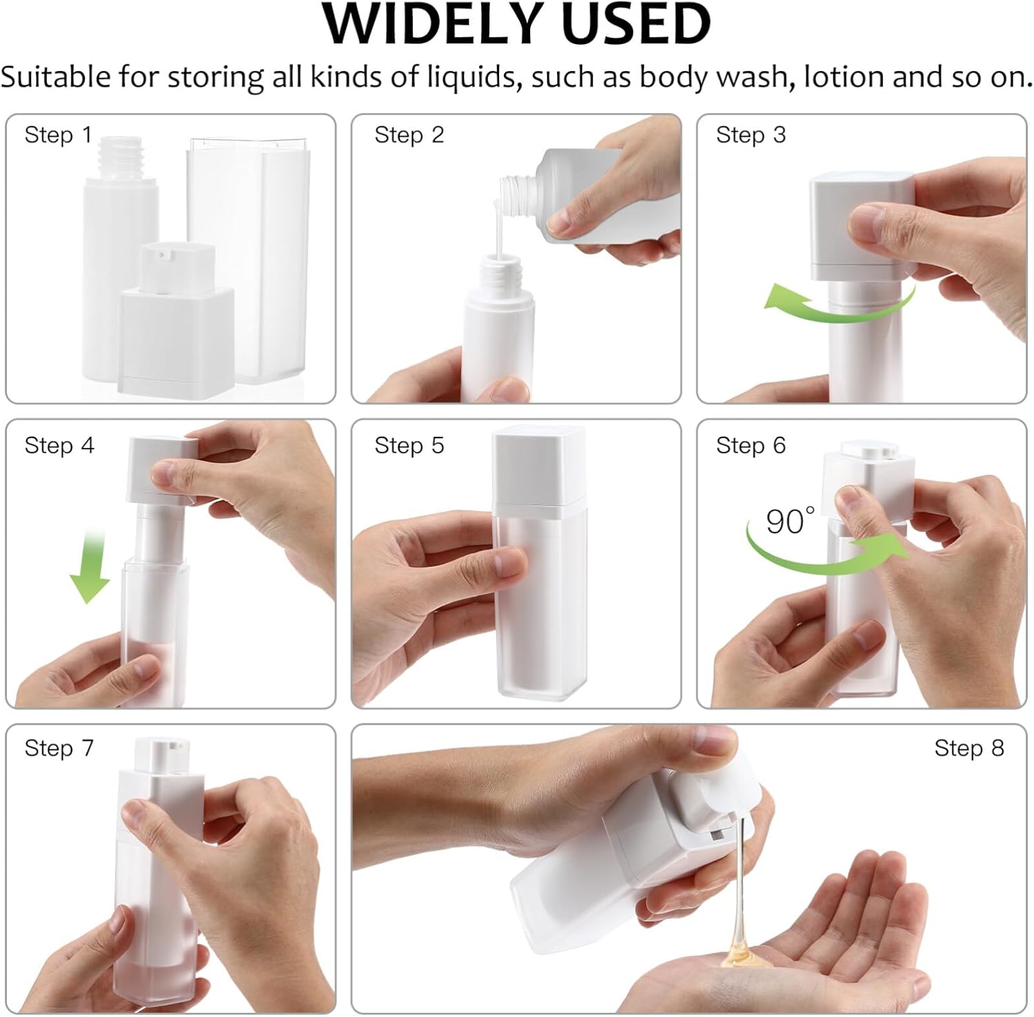 Beaupretty Frosted Travel Pump Bottle Set - 3Pcs Refillable Airless Cosmetic Dispensers for Lotion Shampoo and Body Wash - Portable Leak-Proof Design (4.88 X 1.41 Inch) (Pack of 2)