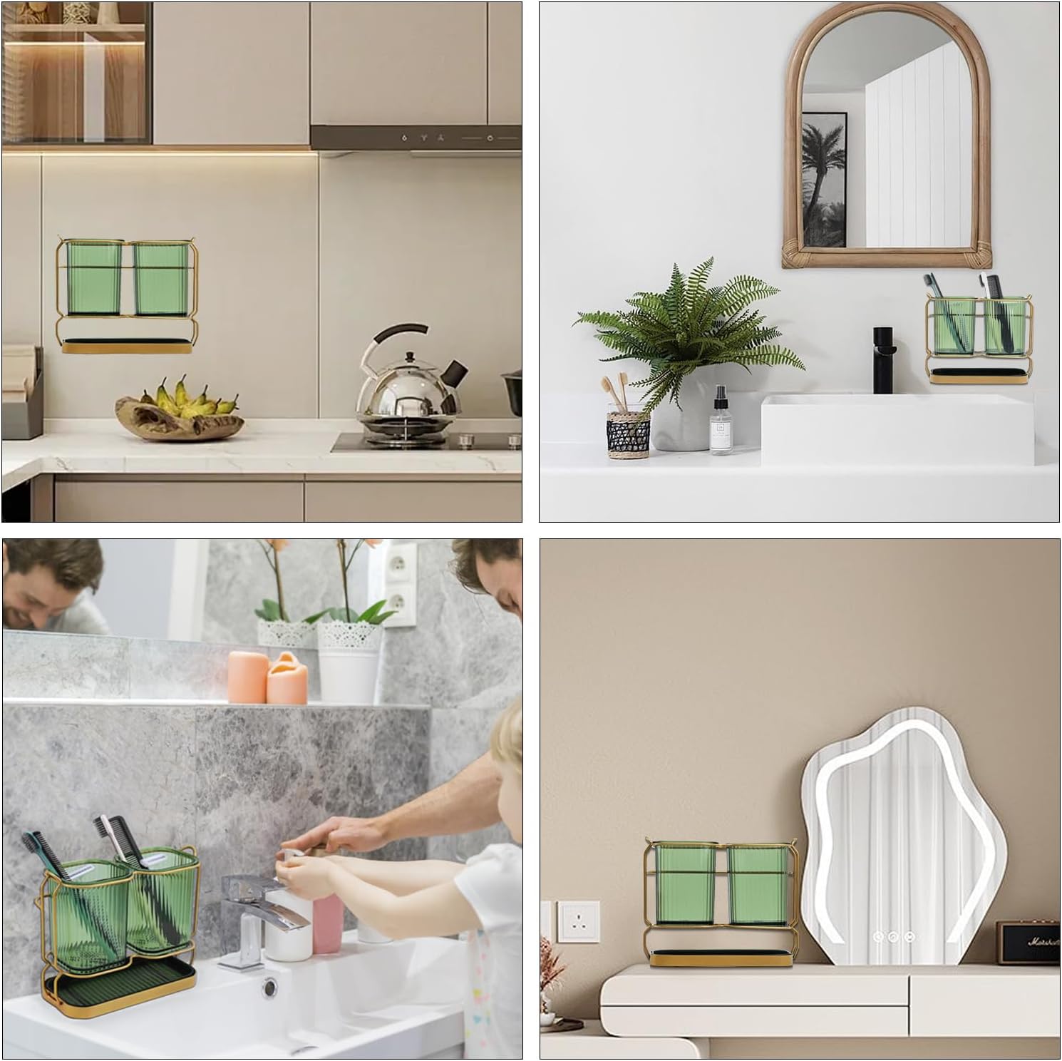 Green Toothbrush Holders for Bathrooms, Toothbrush Holders with Drain Tray