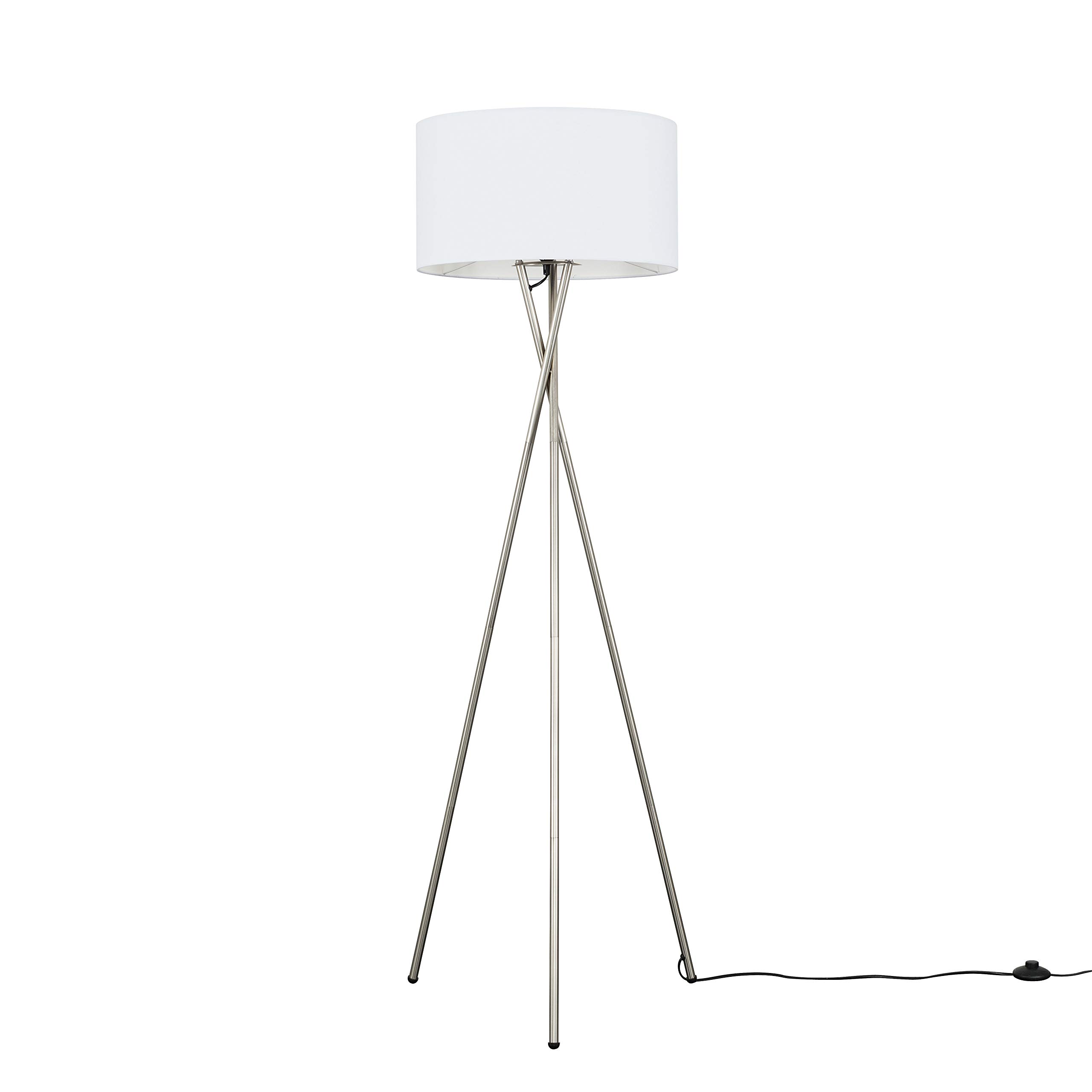 MiniSun | Modern Brushed Chrome Floor Lamp with a White Shade | Floor Lamps & Torchieres, Home Décor & Improvement Essential | Includes 6W GLS Bulb [3000K Warm White]