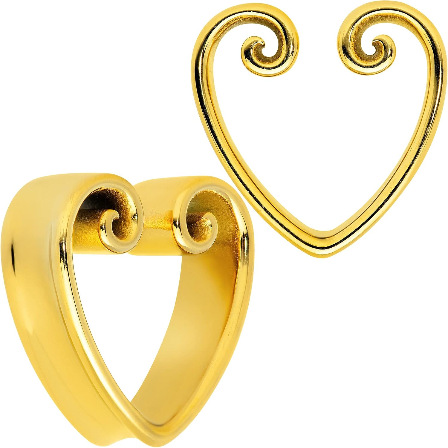 Body Candy Womens 2Pc PVD Steel Curled Heart Saddle Plug Tunnel Plug Earring Ear Plug Gauges Set of 2