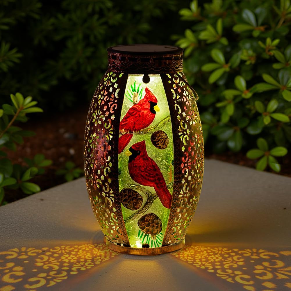 STARSOUL Solar Lantern Outdoor Waterproof, Hanging Solar Lantern for Patio Yard Decor, Cardinal Garden Decor, Cardinal Gift for Women Mom Grandma
