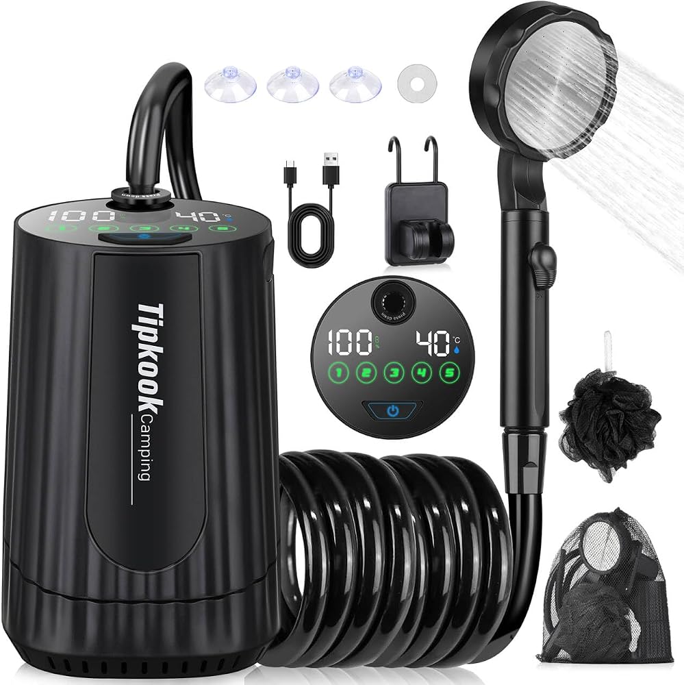 Portable Shower for Camping: 10000 mAh Rechargeable Shower, IPX8 Waterproof,High-Pressure Flow Camp Shower Pump,5-Speed Outdoor Shower with LED Display, Camping Gifts, Dog Bath, Hiking