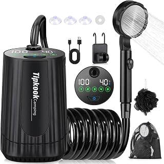Tipkook 10000mAh Portable Camping Shower: IPX8 Waterproof Battery Powered Outdoor Shower, 5-Speed Pump with LED Display for Hiking, Pets & RV