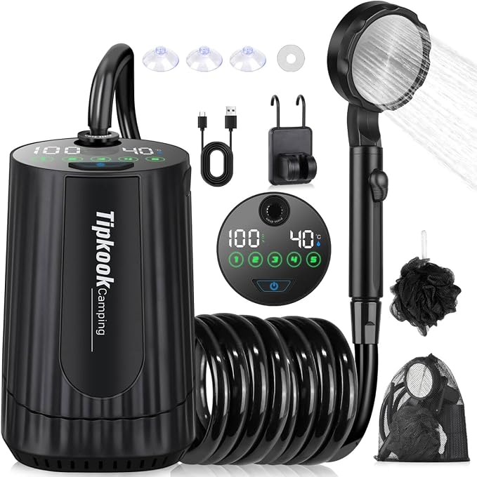 Portable Shower for Camping: 10000 mAh Rechargeable Shower, IPX8 Waterproof,High-Pressure Flow Camp Shower Pump,5-Speed Outdoor Shower with LED Display, Camping Gifts, Dog Bath, Hiking