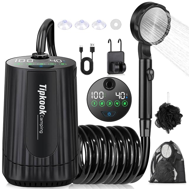 Portable Shower for Camping Essentials 10000mAh Rechargeable Battery Powered Shower IPX8 Waterproof Camp Shower Pump 5-Speed Outdoor Shower