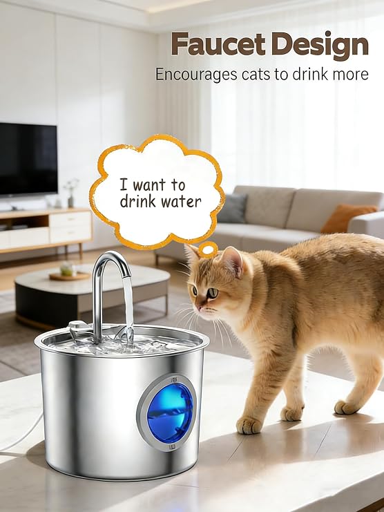 Cat Water Fountain Advanced 304 Stainless Steel 2.2L/74oz with Detachable Tank, Easy to Clean, Automatic Pet Fountain Quiet Cats Water Dispenser, Perfect for Cats Dogs Indoor