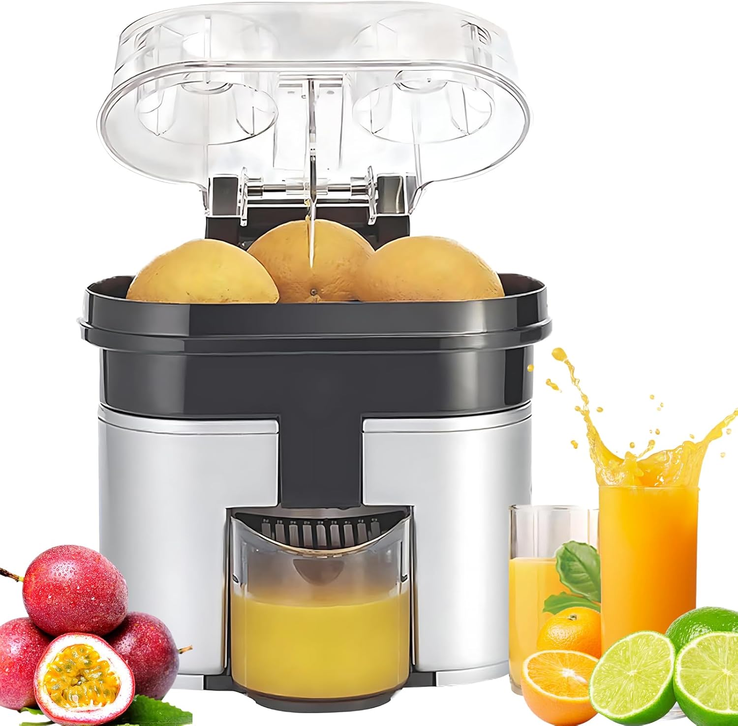 Twin Citrus Juice Maker, 500Ml Dual-head Electric Citrus Juicer with Built-In Slicer, Removable Cone Attachments and Strainer