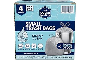 Color Scents Small Trash Bags - 4 Gallon, 200 Bags, Drawstring - Silver Bag