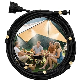 Misters for Outside Patio,19FT6M Misting Line+6 Mist Nozzles, Outdoor Misting Cooling System for Patio Backyard Garden Greenhouse