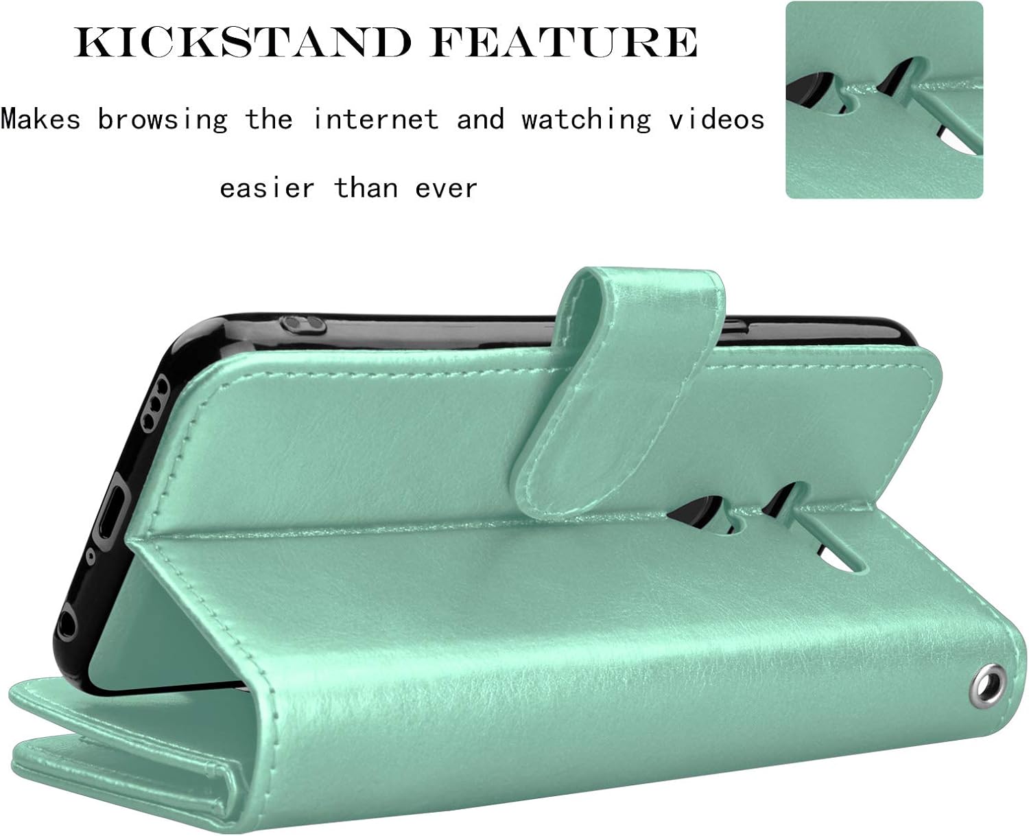 NJJEX Compatible with LG G8 ThinQ Case/LG G8/ LG G8 ThinQ Wallet Case, [9 Card Slots] PU Leather ID Credit Holder Folio Flip Cover [Detachable][Kickstand] Magnetic Phone Case & Wrist Strap [Mint]