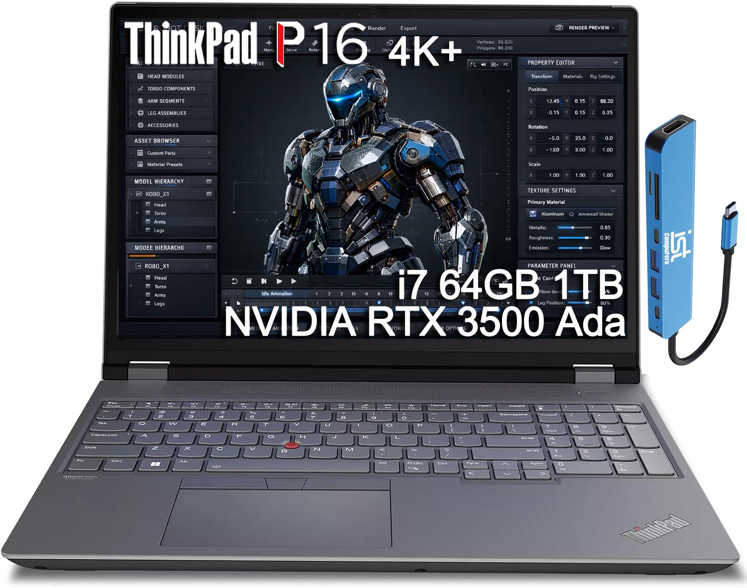 Lenovo ThinkPad P16 Mobile Workstation Laptop (16" 4K+ UHD+, NVIDIA RTX 3500 Ada 12GB, Intel Core i7-14700HX, 64GB DDR5, 1TB SSD) for Engineer,