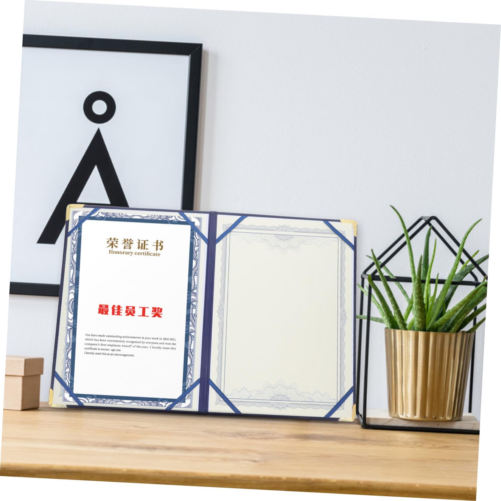 Copertina per Certificati e Premi in Pelle Pu Blu, Protezione Portatile Elegante per Documenti A3, per Presentazioni e Zaini