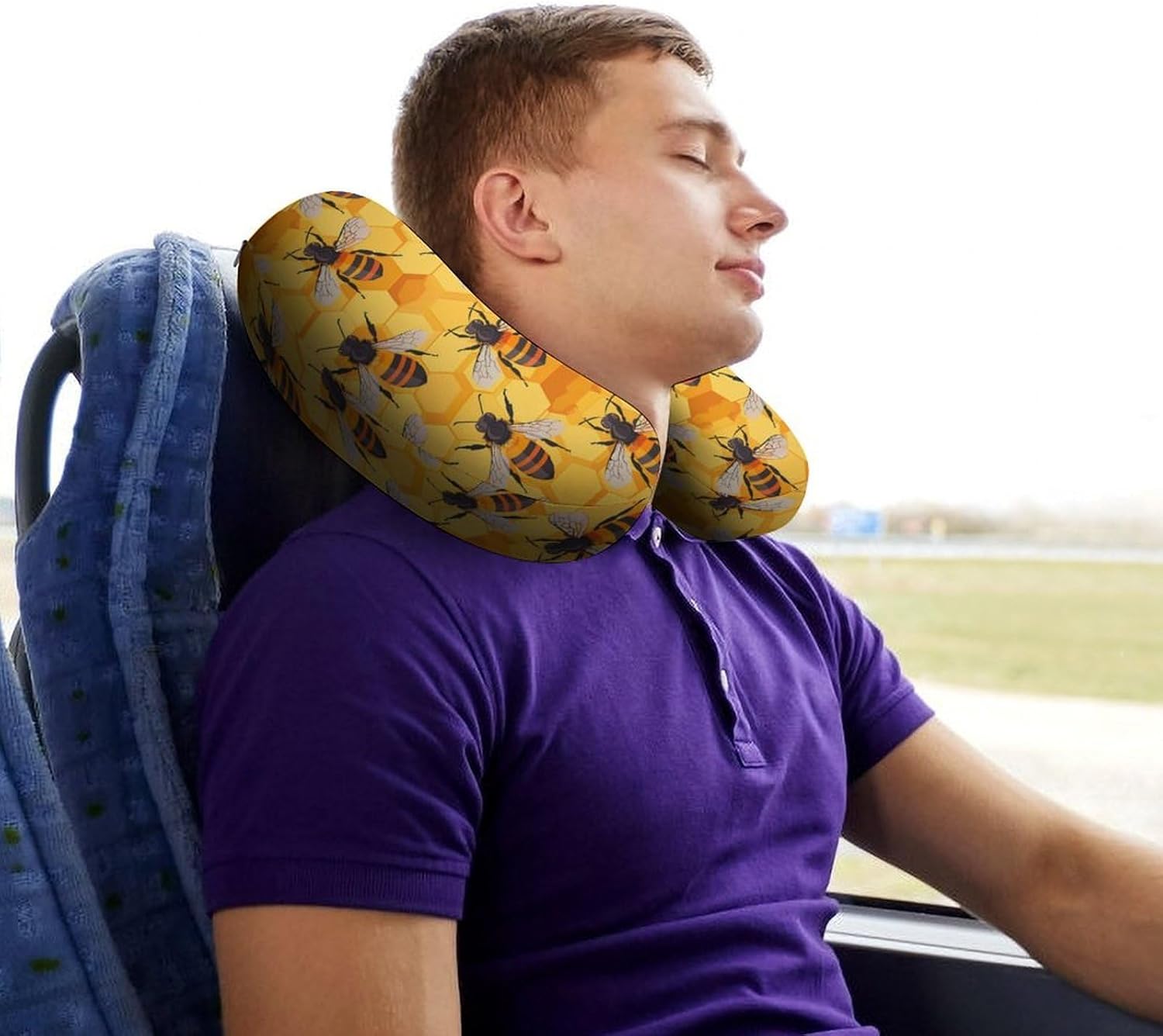 Bees Travel Pillow U Shape Neck Pillow Washable Pillowcase for Sleeping Chair