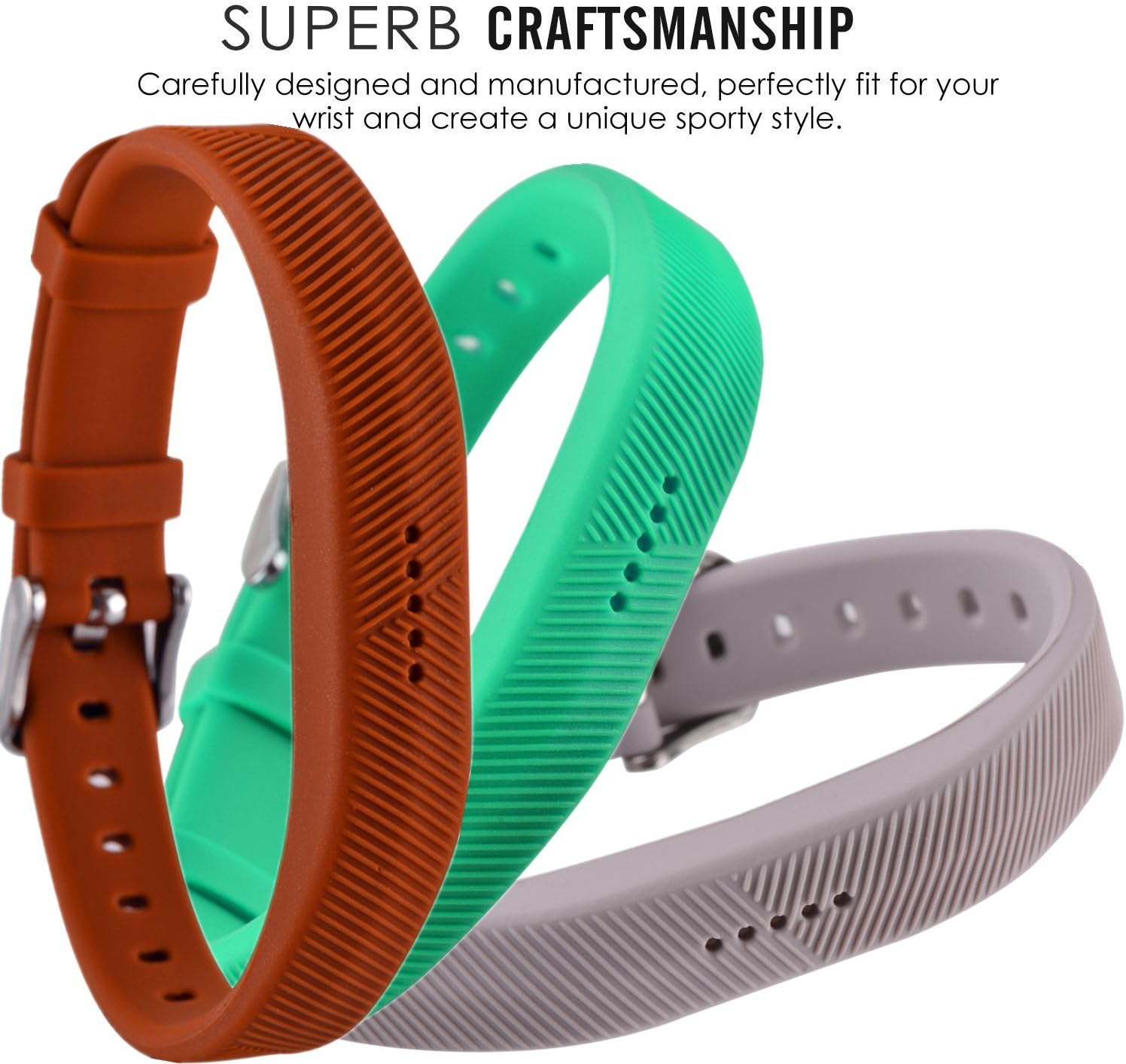 Huishang Flex 2 Accessory Bands for Fitbit Flex 2 / Fit bit flex2, with Chrome Claspor Soft Silicone Fitness Bracelet Strap, Adjustable Replacement Wrist Band