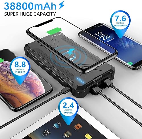 Miniatura 4 de Solar Power BankSolar Charger 38800mAh Qi Wireless Charger Outputs 5V3A High-Speed  2 Inputs Huge Capacity Phone Charger for Smartphones IP66 Rating