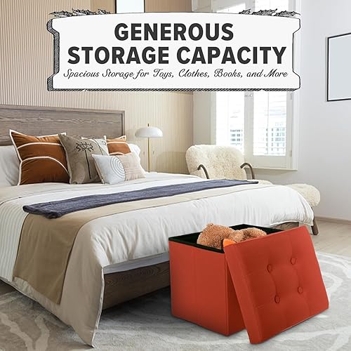 Miniatura 142 de LINMAGCO Taburete otomano plegable con bolsillo lateral, moderno, corto, sofá, tela de lino, 17 x 13 x 13 x 13 (color azul niebla) azul (Fog