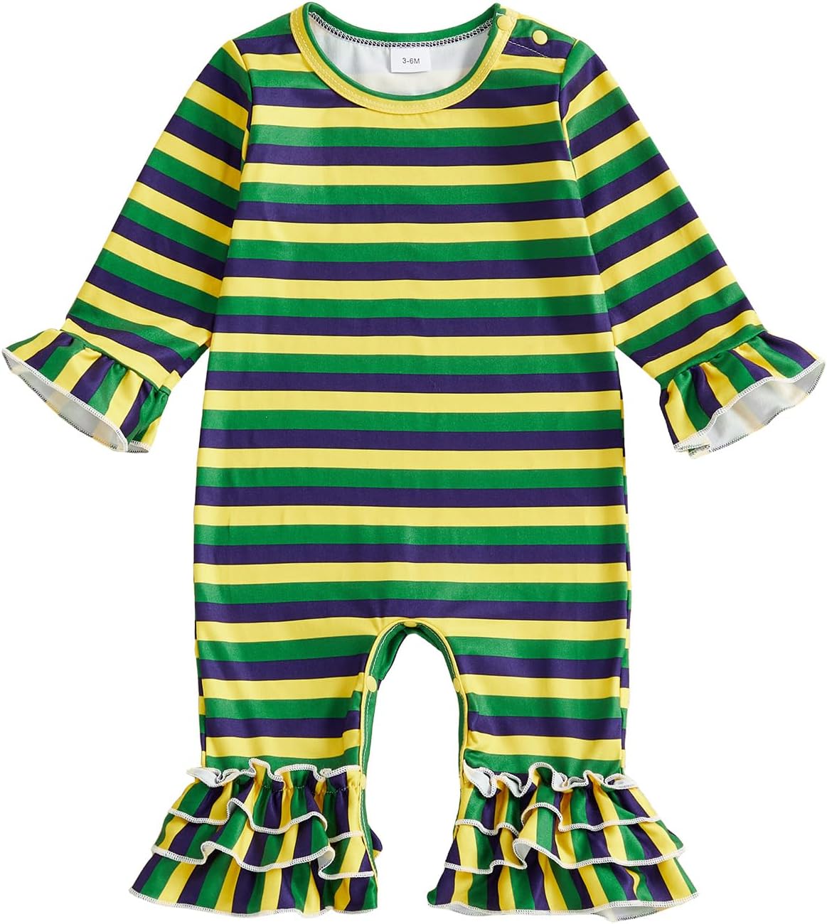 Honganda Infant Baby Girl Carnival Outfit Long Sleeve Striped Romper Jumpsuit Flare Pants Playsuit Mardi Gras Clothes