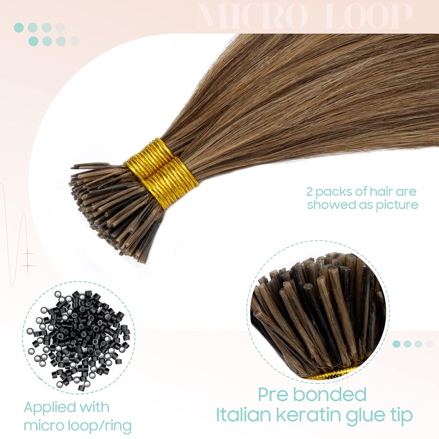S-noilite Pre bonded I Tip Human Hair Extension for Women 100Strands 50Gram Fusion Stick Tip Remy Human Hair Piece Invisible Keratin Glue K Tip 16Inch #4P27 Medium Brown highlight Dark Blonde