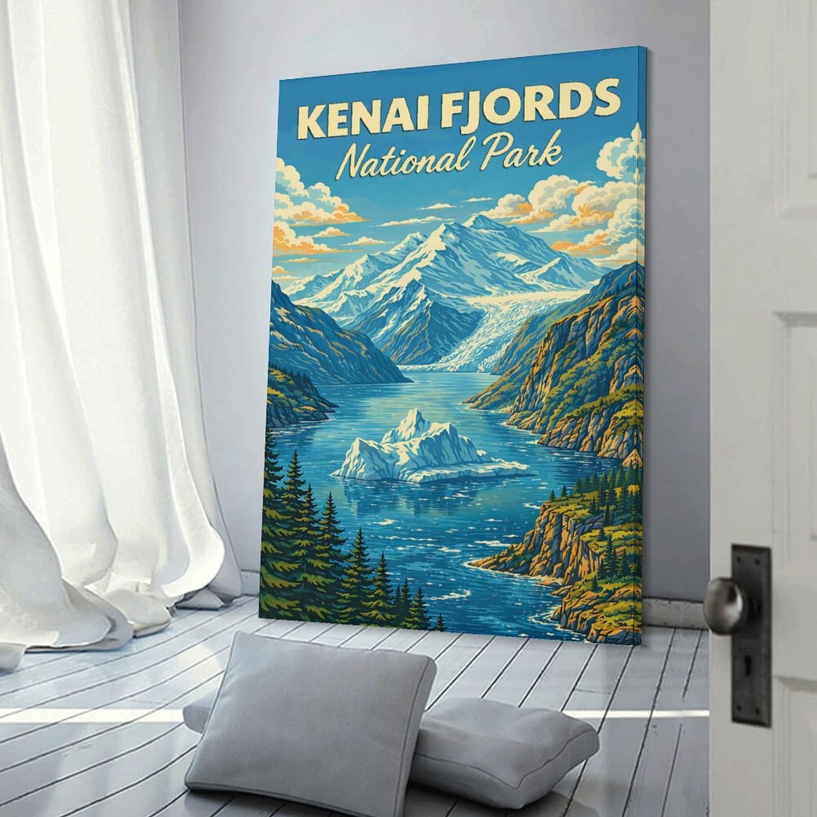 Junmoney Frame-Style-3 Decorative Wall Artwork Kenai Fjords National Park Alaska Vintage Travel Poster – Alaska National Park Retro Glacier Landsca..., 12X18inch(30X45cm), For Contemporary Homes, Apartments Or Offices, An E