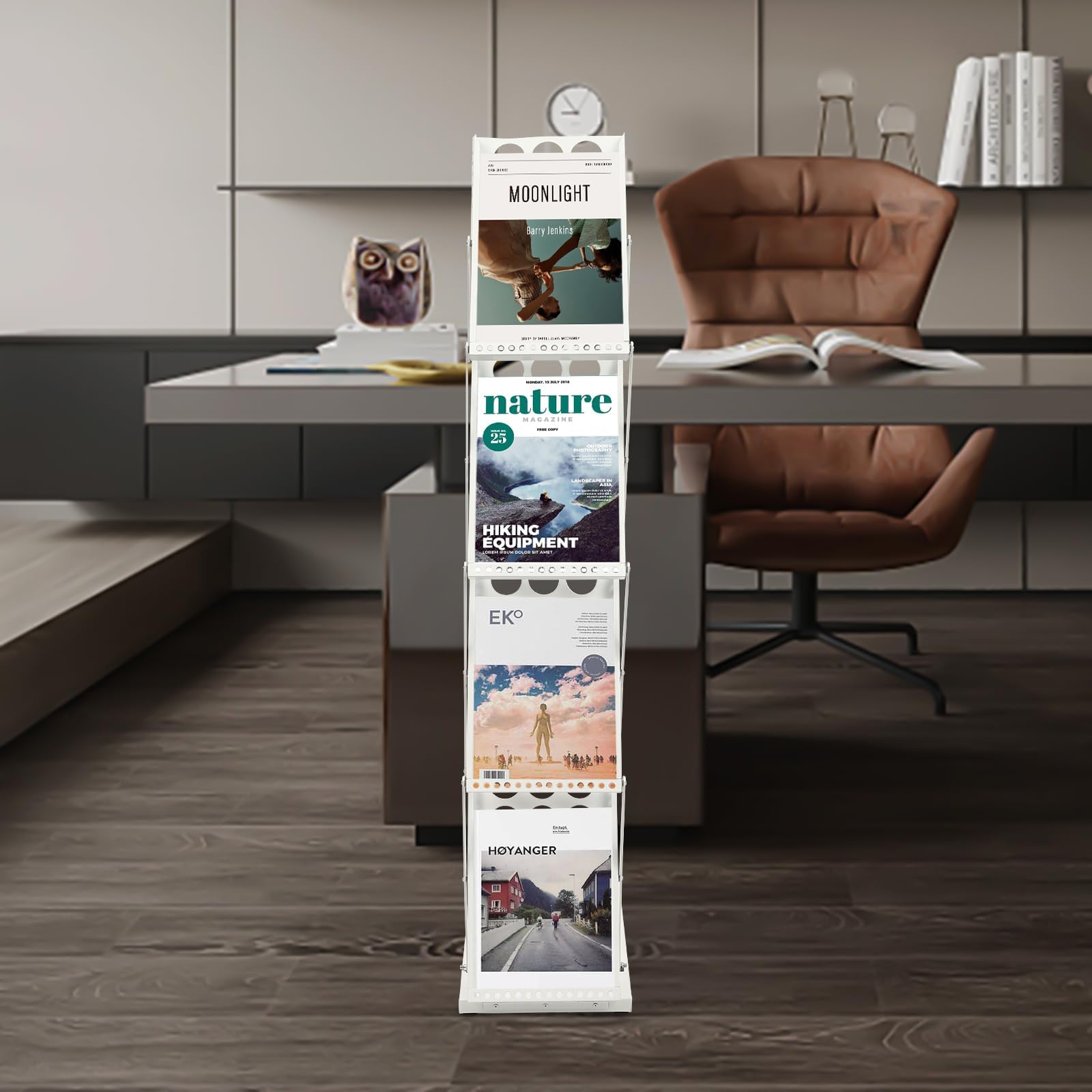 A4 Prospektständer, Zeitschriftendisplay Stehendes Bücherregal 4 Stöckig Hochformat Klappbar Broschürenregal für Büro und Ausstellung