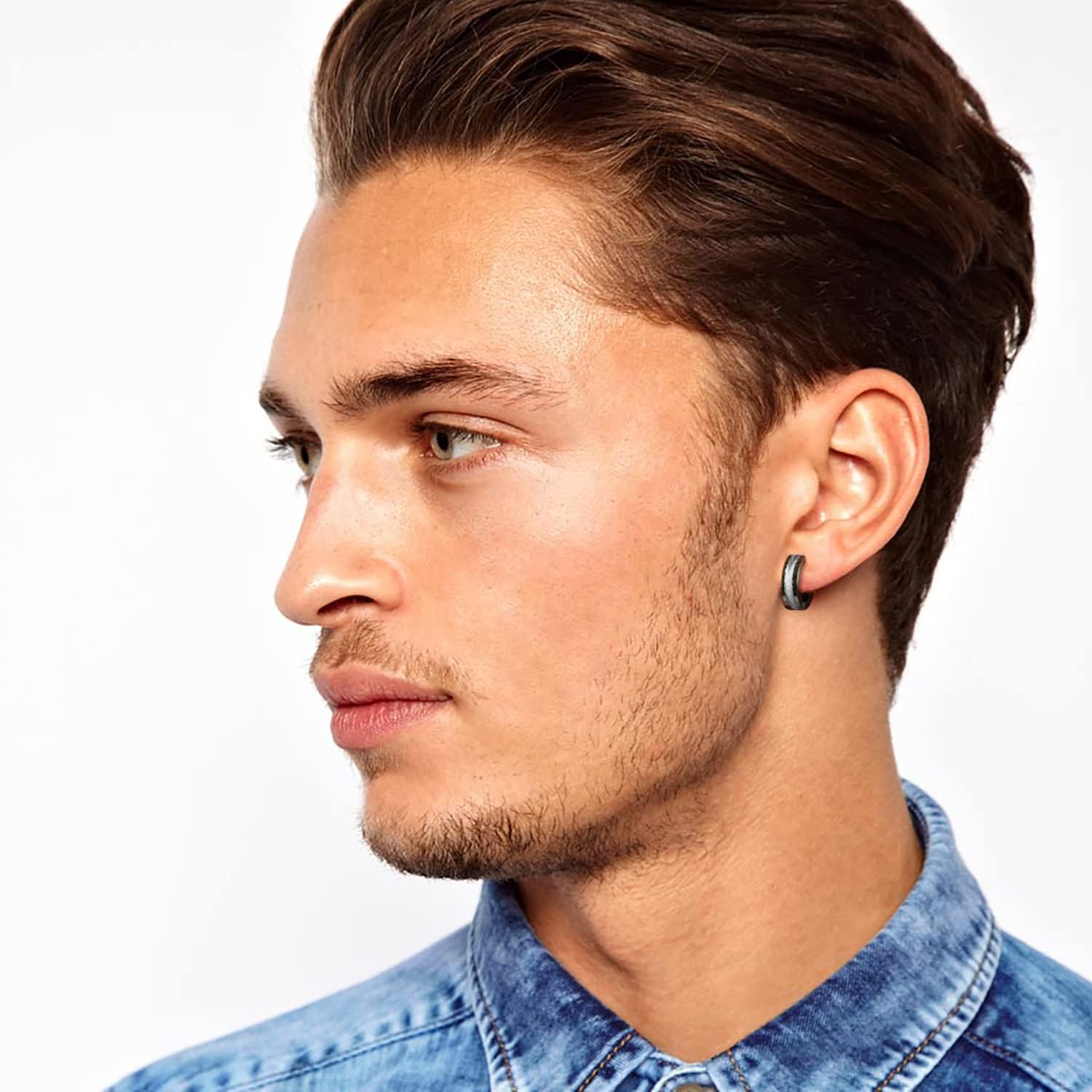 RIOSO 9Pairs Hoop Earrings for Men Stainless Steel Black Men's Hoop Earring - Image 8