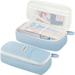 Aesthetic Pencil Case Pouch with Zipper – Large Capacity Organizer Bag for School Supplies, Pens, Pencils, Markers – Cute Small Storage Box for Kids, Girls, Teens & College, Blue