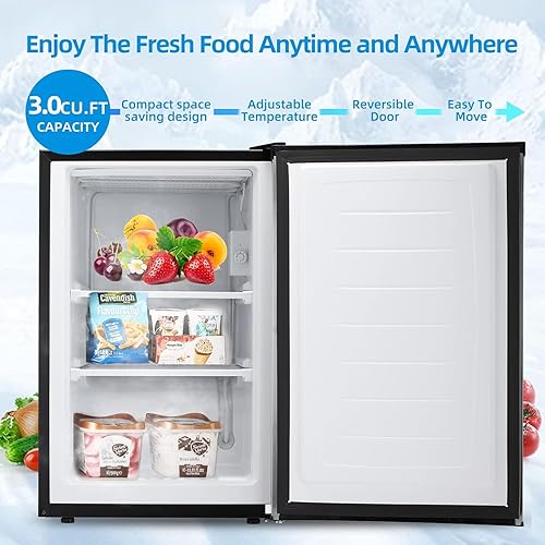 Miniatura 2 de LHRIVER 3.0 Cu.ft Upright Freezer, Compact Mini Freezer with Removable Shelves, Adjustable Thermostat, Reversible Door Hinge, Quiet Small Freezer