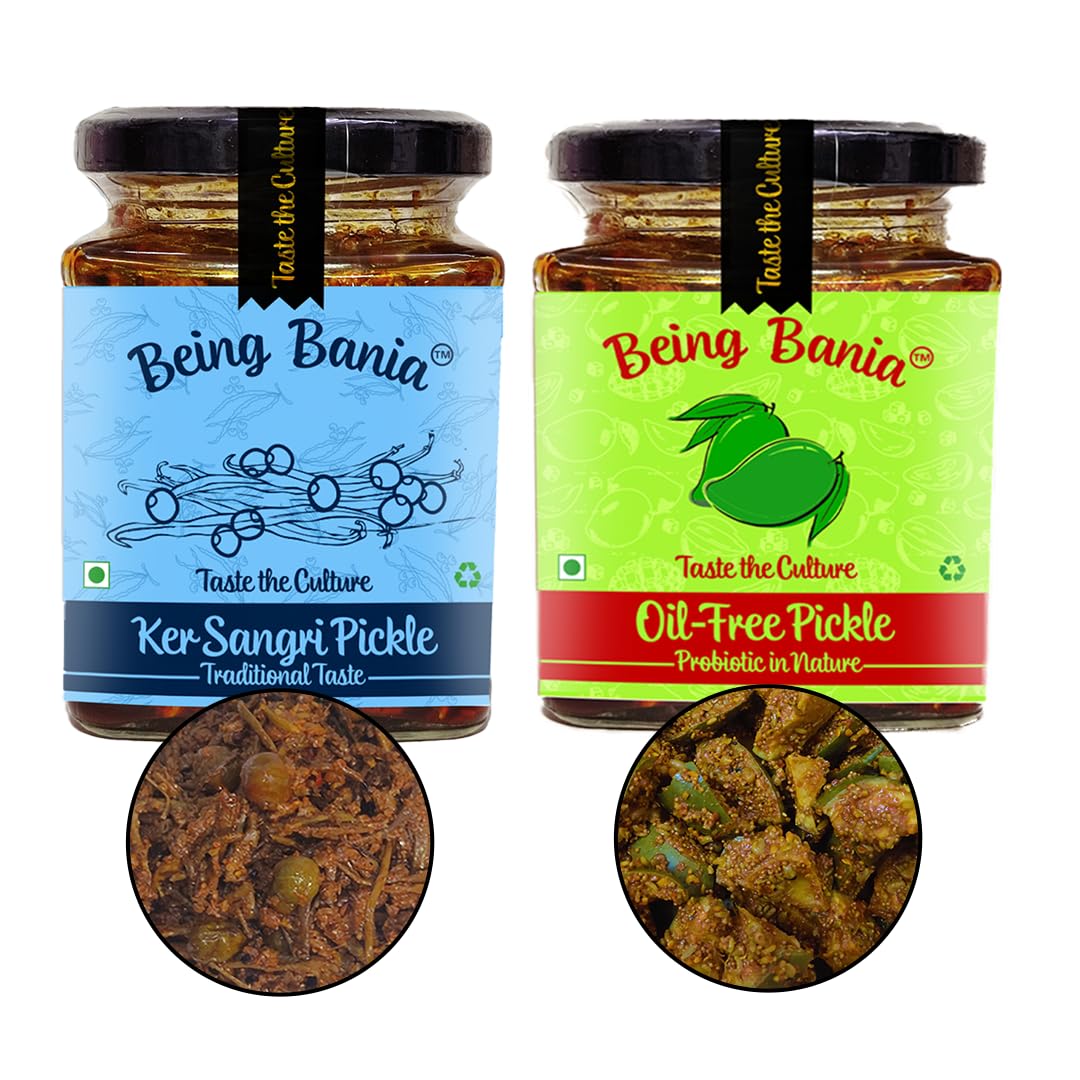 Being Bania Oil Free Mango Pickle and Ker sangri, Panchkutta achar combo, 500gms | Premium Pickle | Handmade Achar | Mixed Pickles