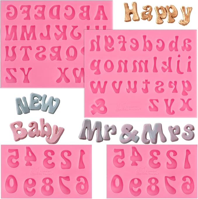 JOERSH 4PCS Silicone Letter Molds, Non-Stick 26 Letters and 0-9