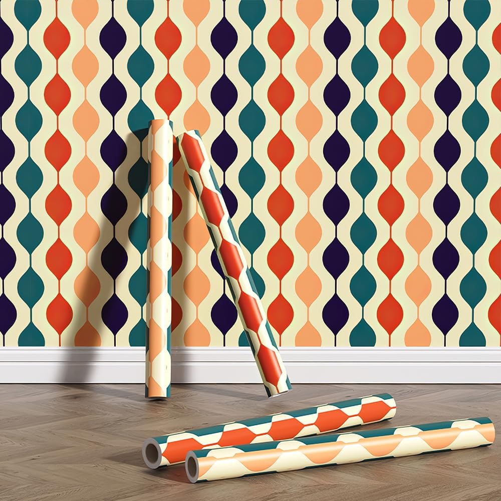 Neon Retro Checkered Peel and Stick Wallpaper 393.71"x 15.7" Retro Self-Adhesive Geometric Wallpaper 70s Funky Checkered Contact Paper Removable Contact Paper Waterproof Coloring