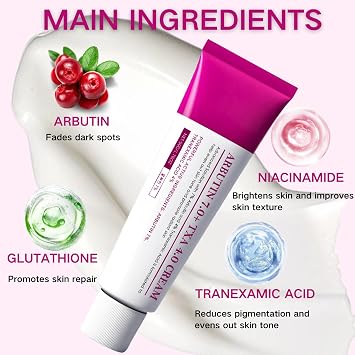 Arbutin 7% + Tranexamic Acid 4% Cream, Dark Spot Remover with Glutathione & Niacinamide, Hyperpigmentation, Skin Lightening Cream for Freckle, Blemishes, Pigmentation, Korean Skincare