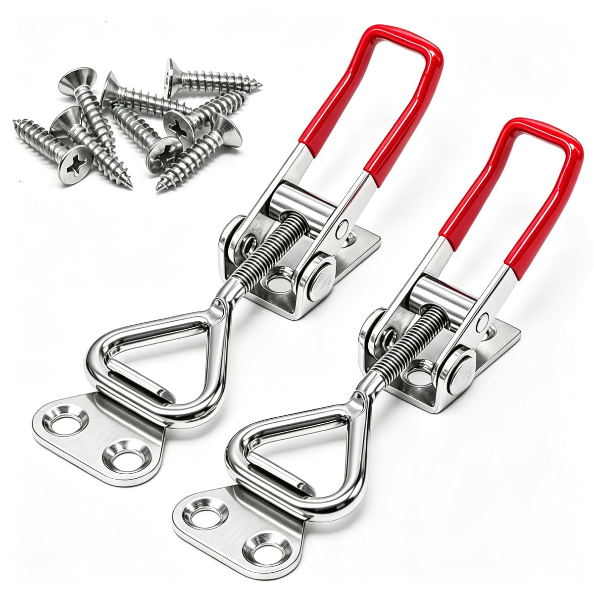 2PK Toggle Latch Clamp 4001, 304 Stainless Steel Pull Hasp Latches 220Lbs /100KG Holding Capacity, Adjustable Quick Release Hasp Clamps for Lid Jig, Tool Box Case, Smoker, 8pcs Screws