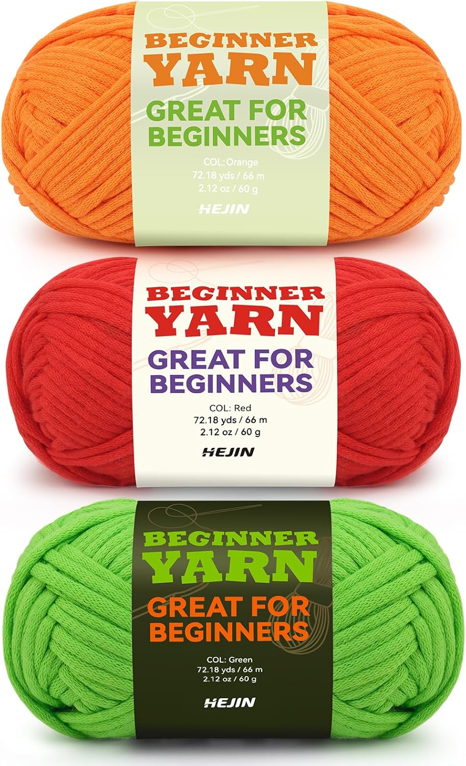 3x60g Orange+Red+Green Yarn for Crocheting and Knitting