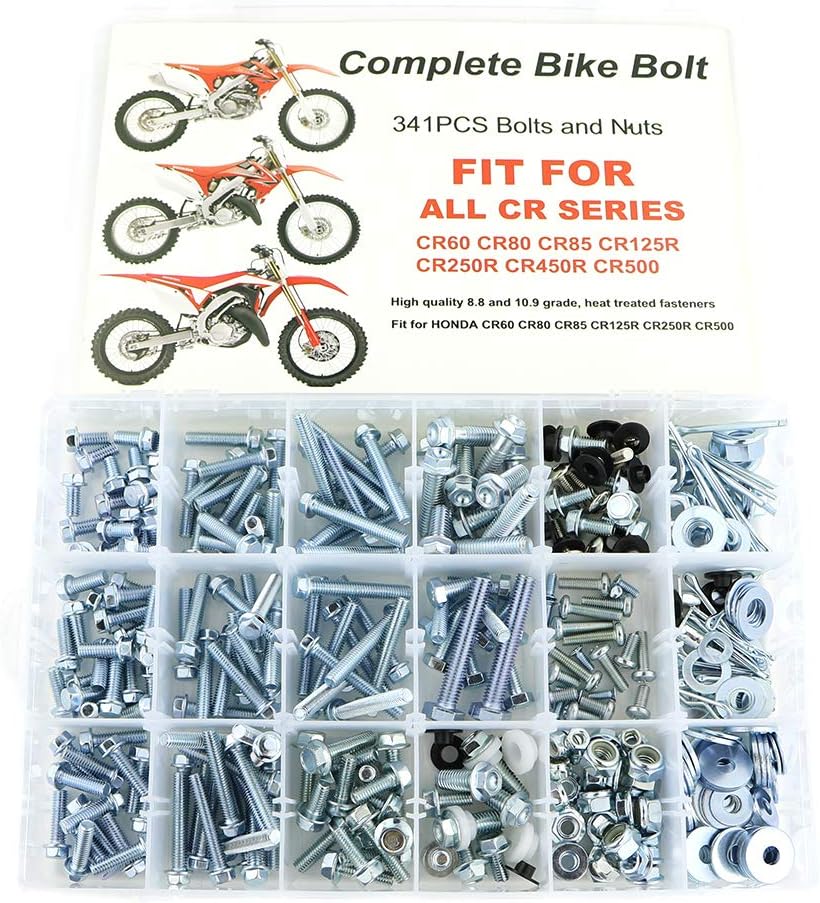 Xitomer 341 PCS Plastics Engine Body Frame Exhaust Bolts Kit Fit for CR60 CR80 CR85 CR125R CR250R CR500, ATV Bolts Kit