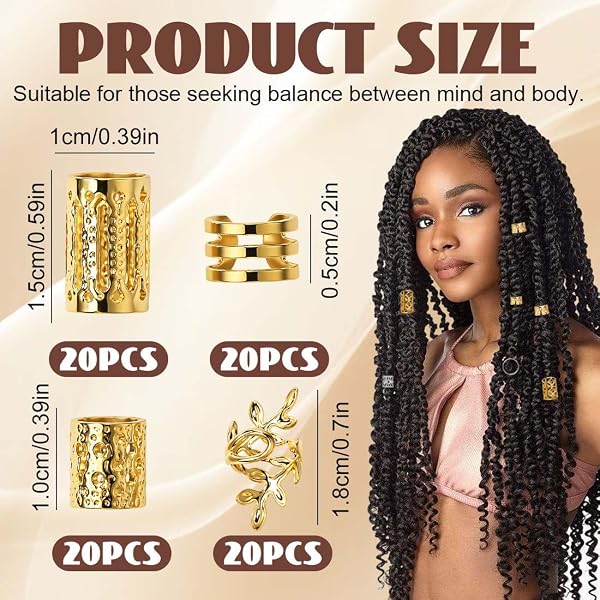 MKEWUU Anelli Per Capelli: 80 Pezzi Di Clip A Spirale Per Dreadlocks, 40 Dorati E 40 Argentati, Gioielli Per Trecce, Taglia Standard, Accessori Decorativi Per Uomini E Donne. - 2