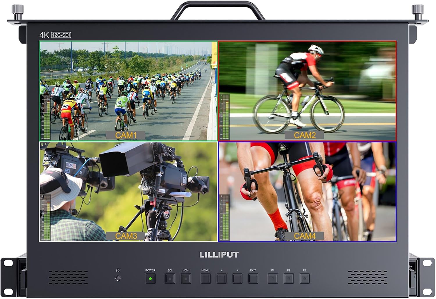 LILLIPUT 17.3 Inch RM1731S-12G 4×12G-SDI 12G-SDI / HDMI2.0 Signals inputs & Output 1RU Pull-Out Rackmount Monitor with Quad-Split Multiview, Remote Control, HDR/3D-LUT
