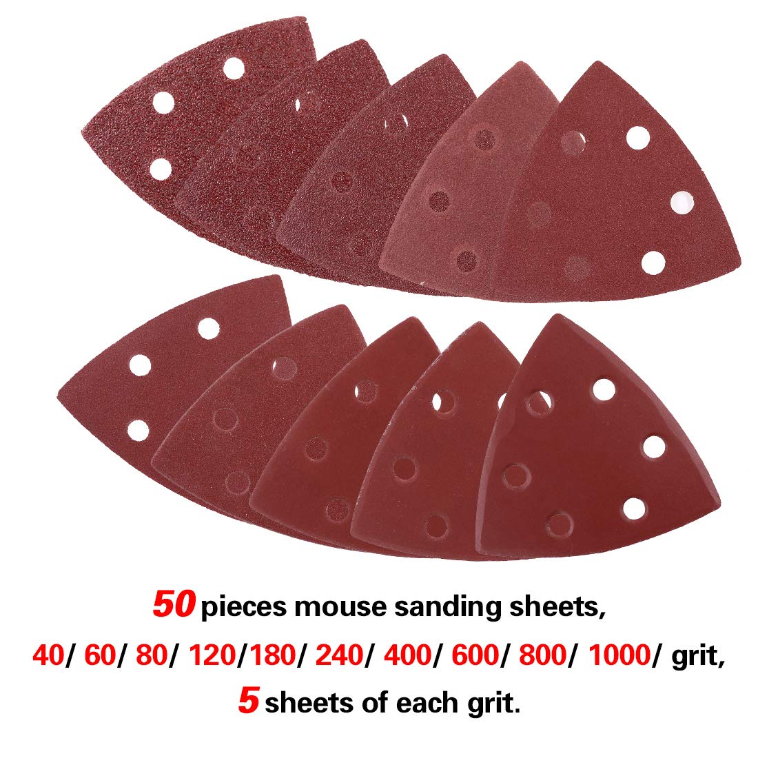Swpeet 50Pcs 90mm 3.5" Triangle 6 Holes Detail Sander Sandpaper Sanding Paper Hook and Loop Assorted - 40/60/80/120/180/240/400/600/800/1000 Grits: Industrial & Scientific