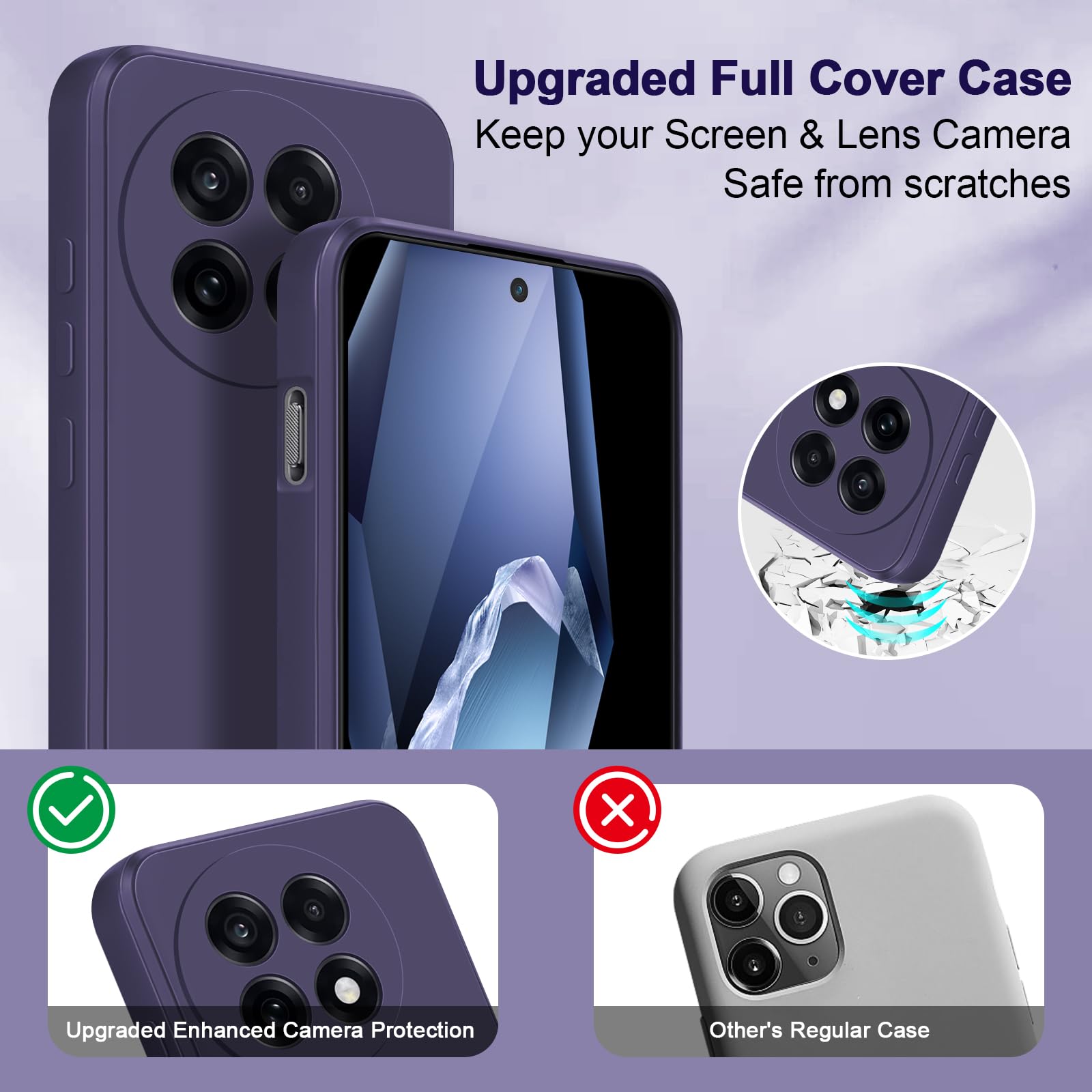 Custodia Per Oneplus 13R – Cover Antiurdo Con Telaio Opaco E Retro Trasparente, Protezione Fotocamera, Colore Viola