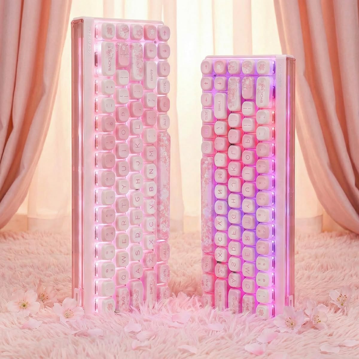 Tsungup Keycaps-Pink Cherry Blossom MOA Keycaps,Cute Sakura Custom Keycap Set 133 Keys PBT Dye Sublimation Shine Through Keyboard caps for Cherry Gateron MX Swithes Mechanical Keyboard