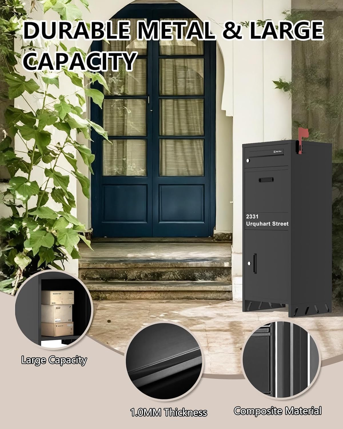 Package Delivery Boxes for Outside, Large Drop Boxes for Outside,Custom Address Stickers Parcel Drop Box Suitable for Porch,Lockable Mailbox for Outdoor, Non- Installation(15.1*17.4*43.3 in)