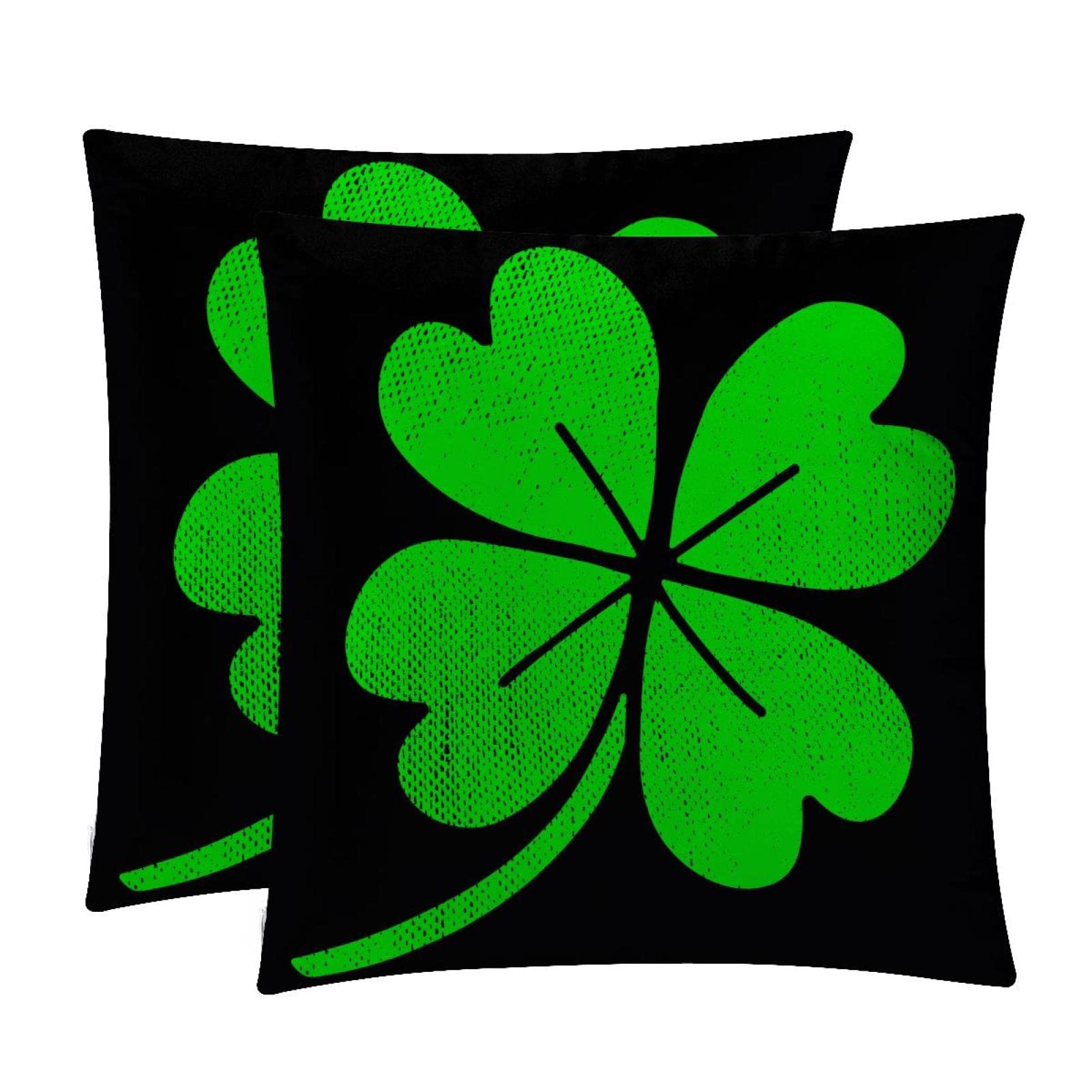 Set 4 Federe Per Cuscini San Patrizio 45x45 Cm, In Lino Con Trifoglio, Copricuscino Decorativo