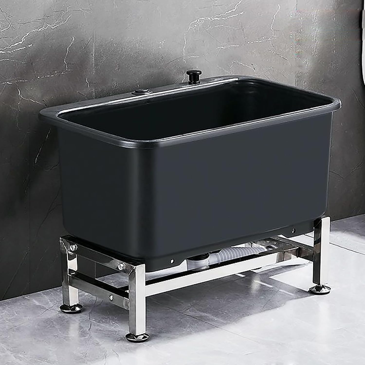 HYSOPSPX Laundry Utility Sink Freestanding Wash Station with Drain Button for Garage Shop Gray - Floor Type Cleaning Basin Slop Vessel Mop Sink,Black,60 * 40 47cm/23.6 15.7 18.5in